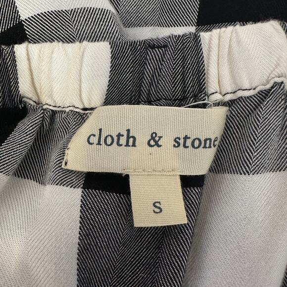 Cloth & Stone Shirt WMNS S Black White Checkered Off the Shoulder Long Sleeves - Picture 5 of 7